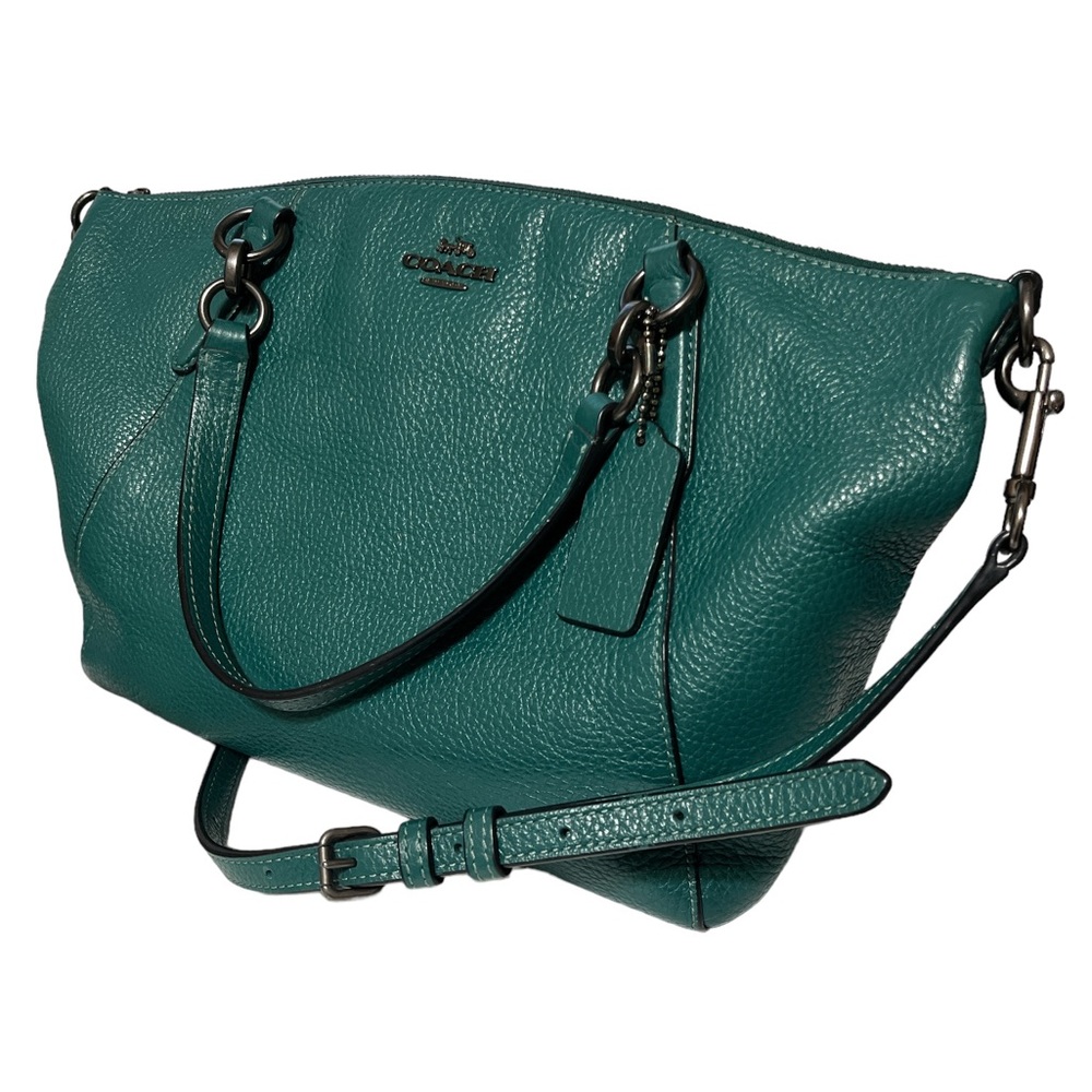 Coach Crossbody Kelsey Satchel Green Pebble Leather With Silver Hardware
